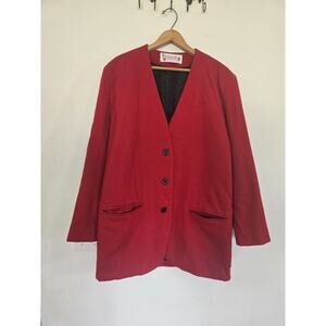 Vintage Stephanie Mathews II Red Wool Blazer Jacket Women’s Large USA 100% Wool